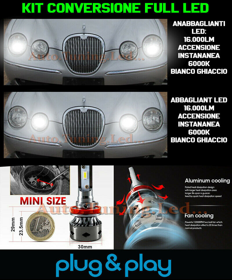 LOW BEAM + HIGH BEAM LED 16,000LM FOR JAGUAR S-TYPE
