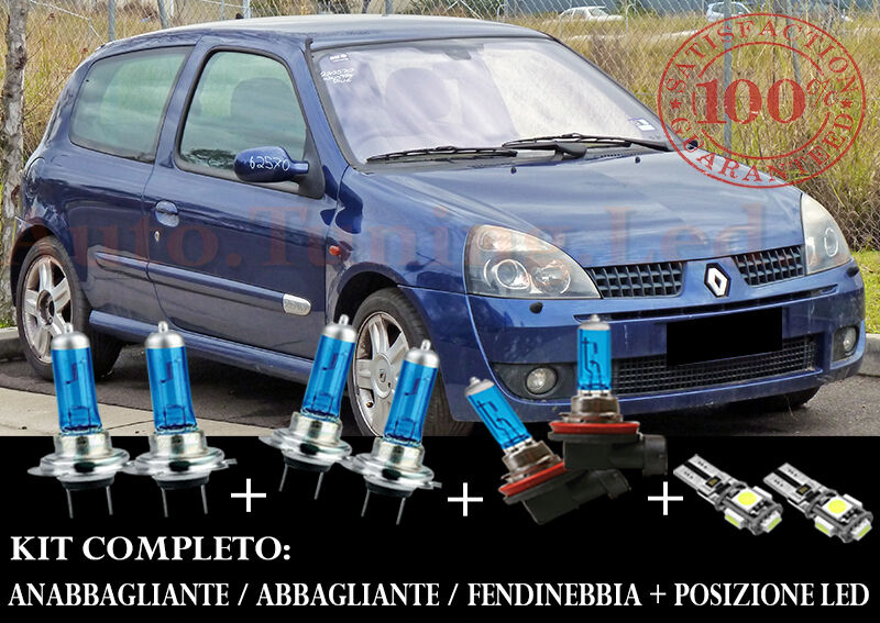 RENAULT CLIO 1998-2005 SET COMPLETO LAMPADE BLU XENON + POSIZIONE A LED
