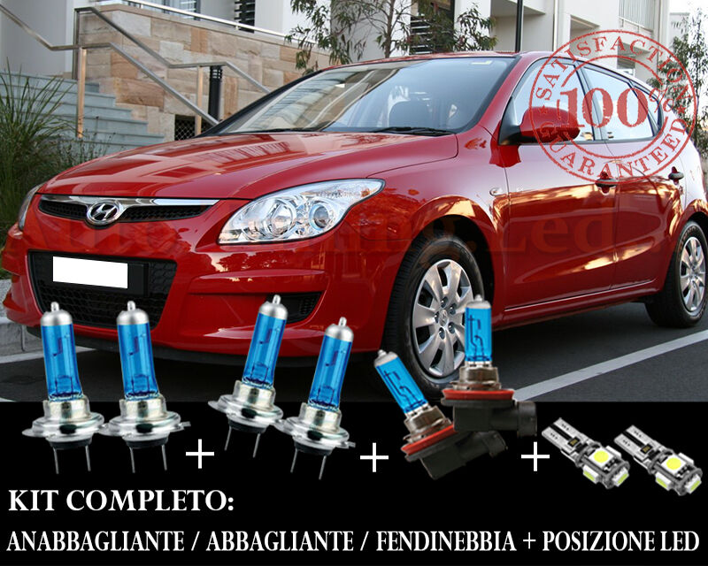 HYUNDAI I30 2007-2011 SET COMPLETO LAMPADE BLU XENON + POSIZIONE A LED