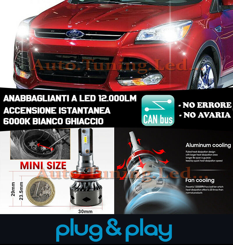 LAMPADE ANABBAGLIANTI LED FORD KUGA II 2012+ ISTANTANEO NO AVARIA 12.000LM