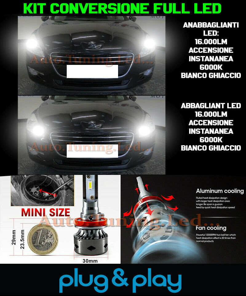 LOW BEAM + HIGH BEAM LED 16,000LM PEUGEOT 508 I