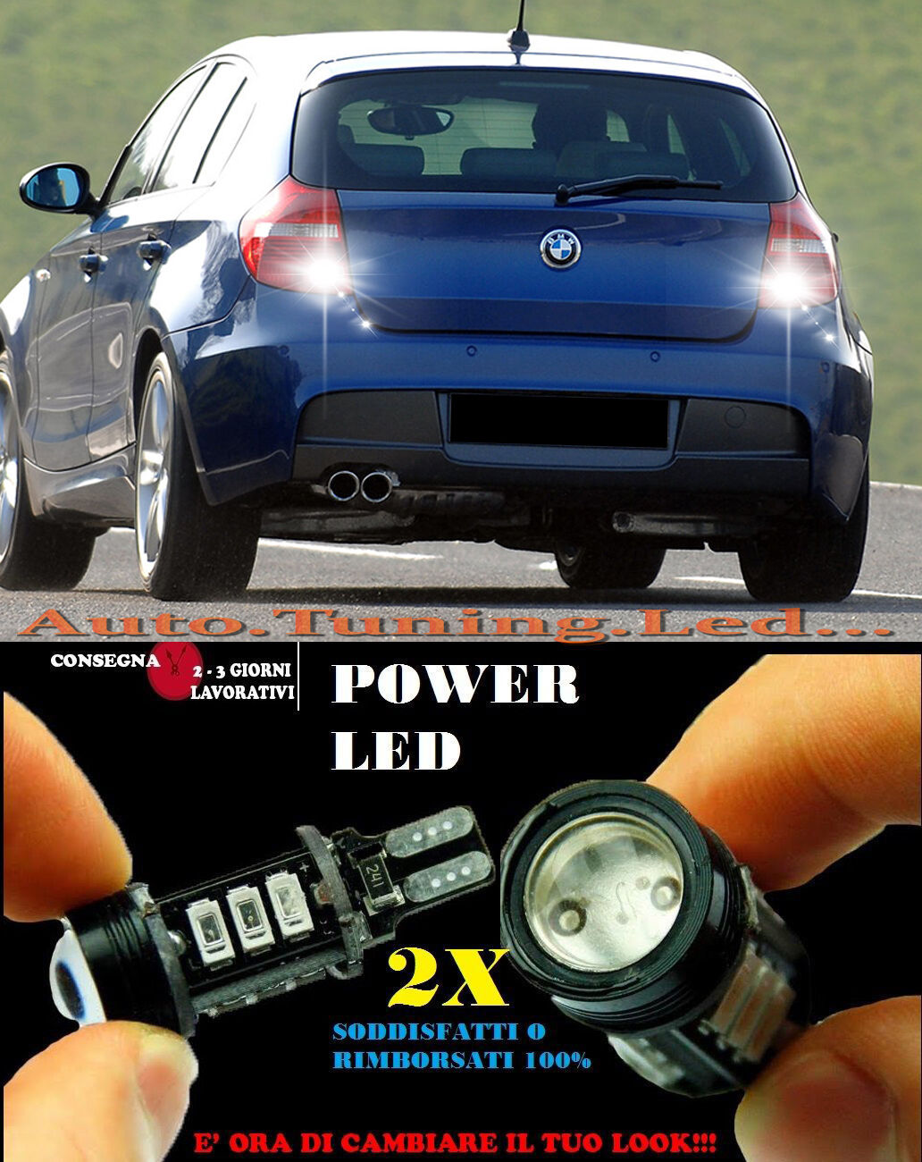 BMW SERIE 1 E87 2006+ 6000K LAMPADE RETROMARCIA A LED T15 W16W CANBUS NO ERROR AUTOELEGANCERICAMBI
