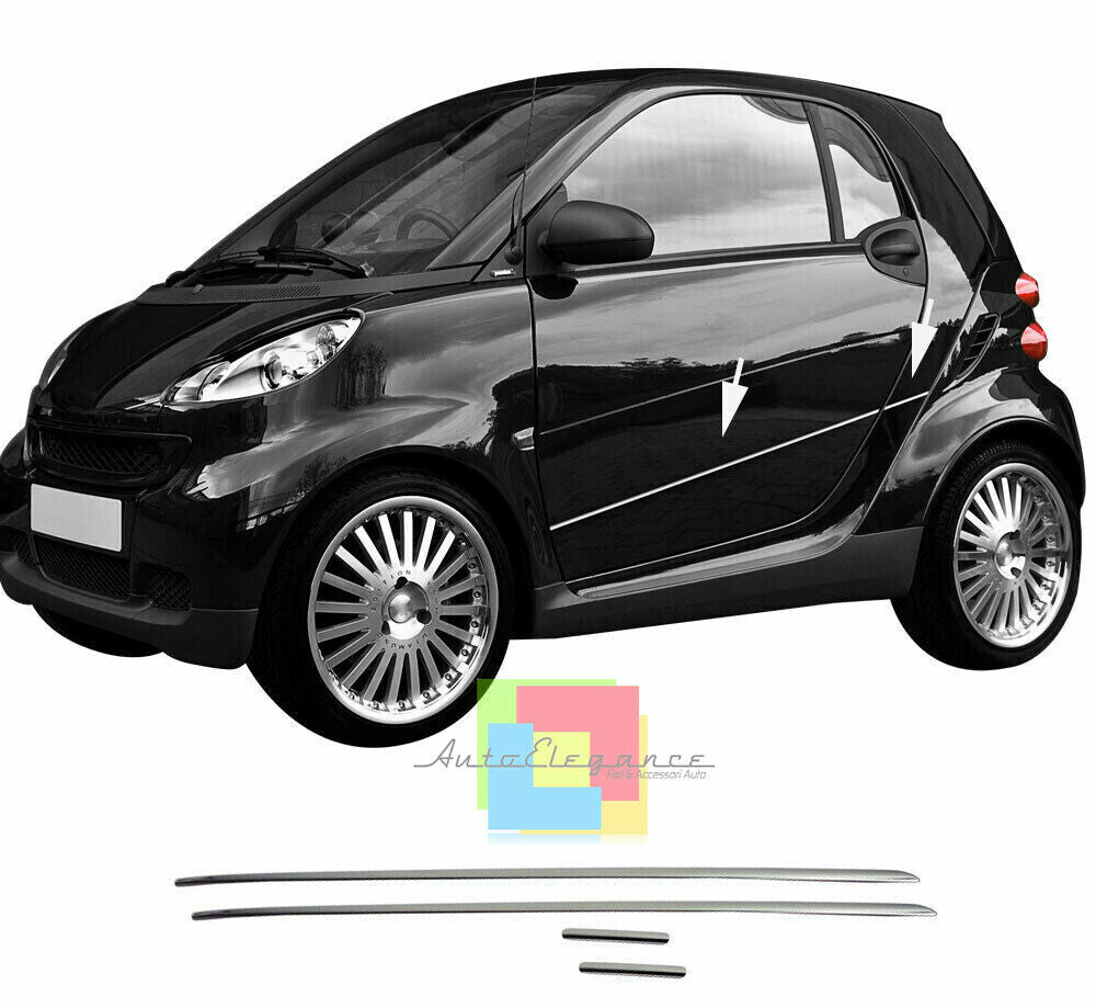 MODANATURE ADESIVE PER SMART FORTWO 451 CORNICI CROMATE ACCIAIO INOX .
