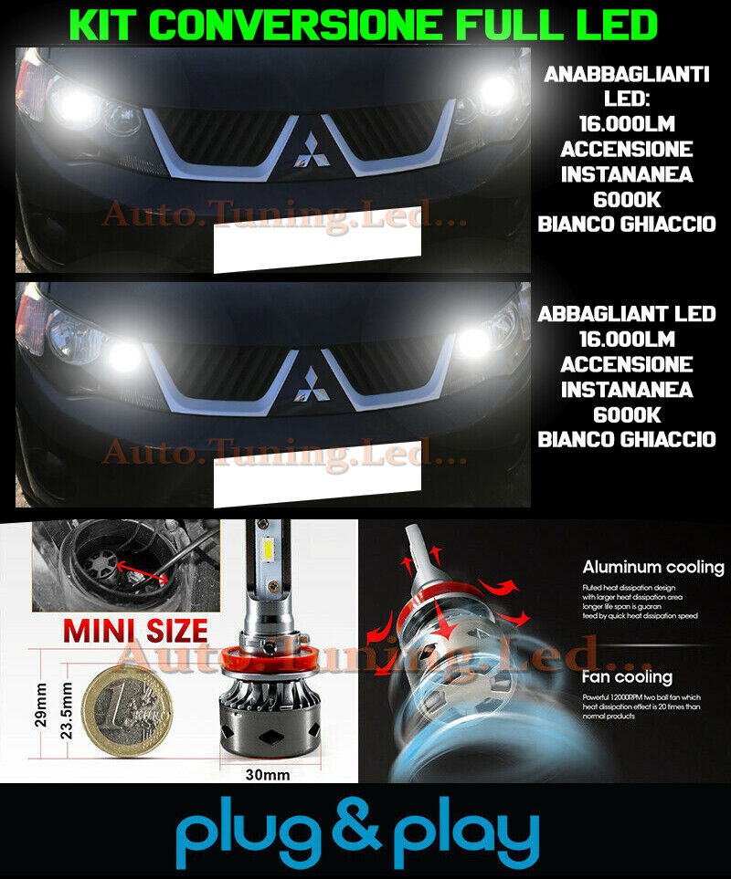 LAMPADE ANABBAGLIANTI + ABBAGLIANTI LED 16.000LM PER MITSUBISHI OUTLANDER II