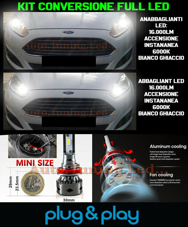 LOW BEAM + HIGH BEAM DAYTIME LIGHTS FORD FIESTA VI NO FAILURE 16,000LM