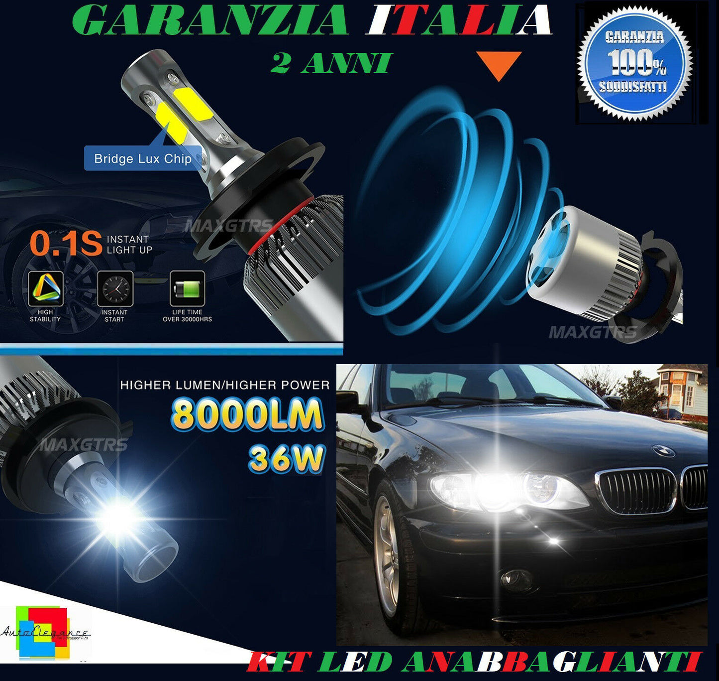 LAMPADE ANABBAGLIANTI 36W LED BMW SERIE 3 E46 1998-2005 ISTANTANEO 6000K