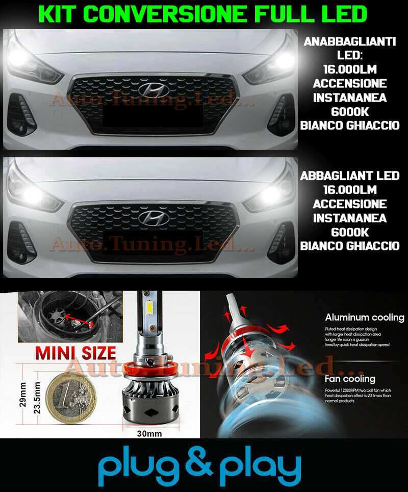 LOW BEAM + HIGH BEAM LED 16,000LM FOR HYUNDAI I30 MK3
