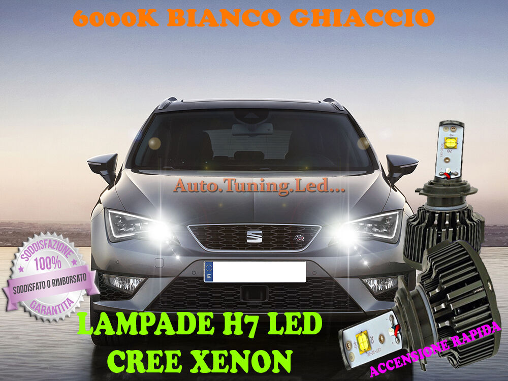 SEAT LEON 5F - LAMPADE H7 CREE XENON ABBAGLIANTE 6000K BIANCO SOLO FARO ALOGENO