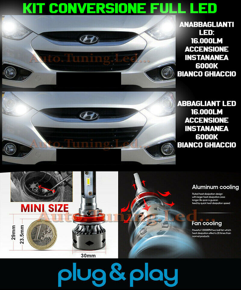 LAMPADE ANABBAGLIANTI + ABBAGLIANTI LED 16.000LM PER HYUNDAI IX35 2009-2013