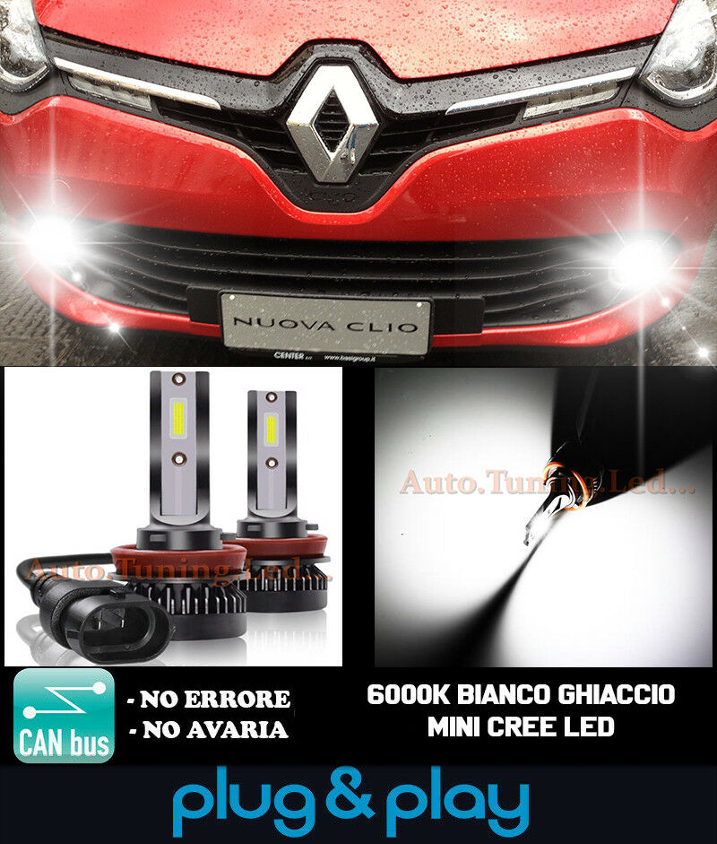LAMPADE FENDINEBBIA A LED CREE RENAULT CLIO 4 IV CAMBUS BIANCO GHIACCIO 8000LM