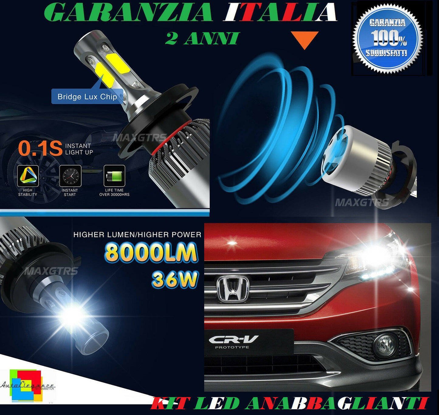 LAMPADE ANABBAGLIANTI 36W LED HONDA CR-V 2012 IN POI ISTANTANEO 6000K