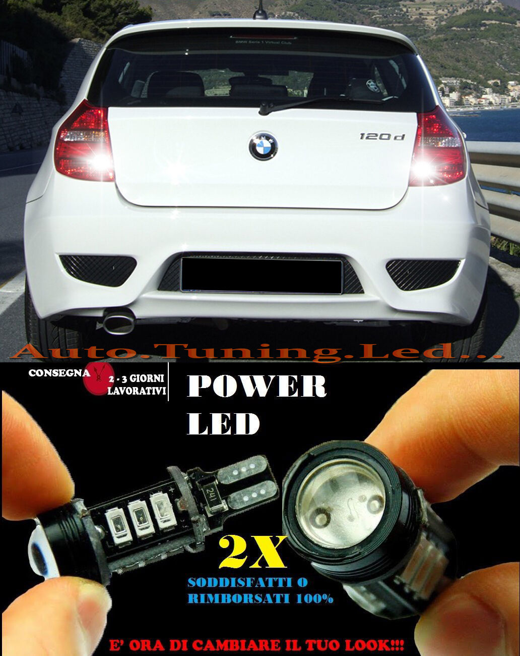 BMW SERIE 1 E81 E82 E88 6000K LAMPADE RETROMARCIA A LED T15 W16W CANBUS NO ERROR AUTOELEGANCERICAMBI