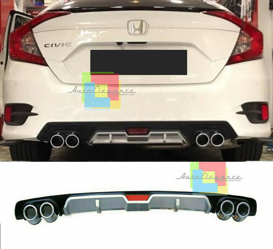 HONDA CIVIC X 16-18 SOTTO PARAURTI POSTERIORE DIFFUSORE QUATTRO TERMINALI ABS