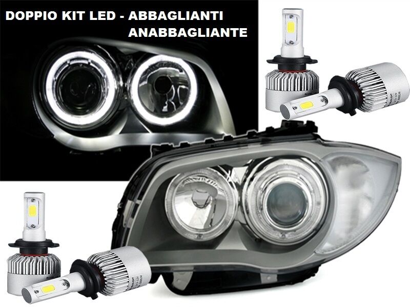 FARI ANTERIORI ANGEL EYES BMW SERIE 1 04-11 CON ABBAGLIANTI ANABBAGLIANTI A LED