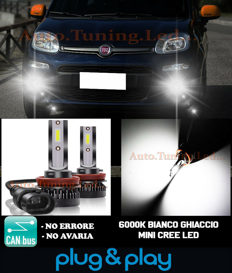 LAMPADE FENDINEBBIA A LED CREE FIAT PANDA III CAMBUS BIANCO GHIACCIO 8000LM