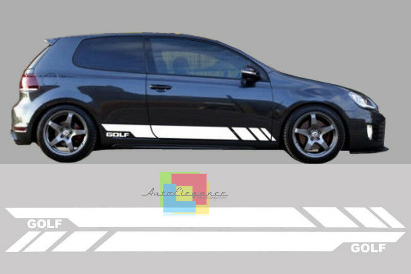VW GOLF 5 6 7 STICKER VINYLS ON THE SIDES WITH WHITE LOGO TUNING LOOK