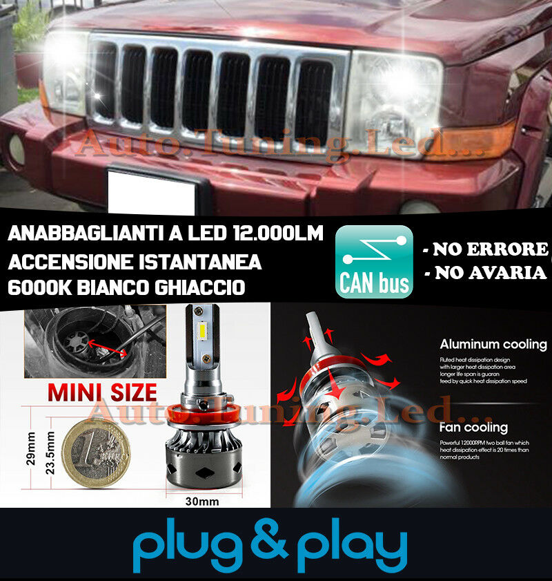 LED LOW BEAM HEADLIGHTS JEEP COMMANDER 2005-2010 INSTANT NO FAILURE 12,000LM