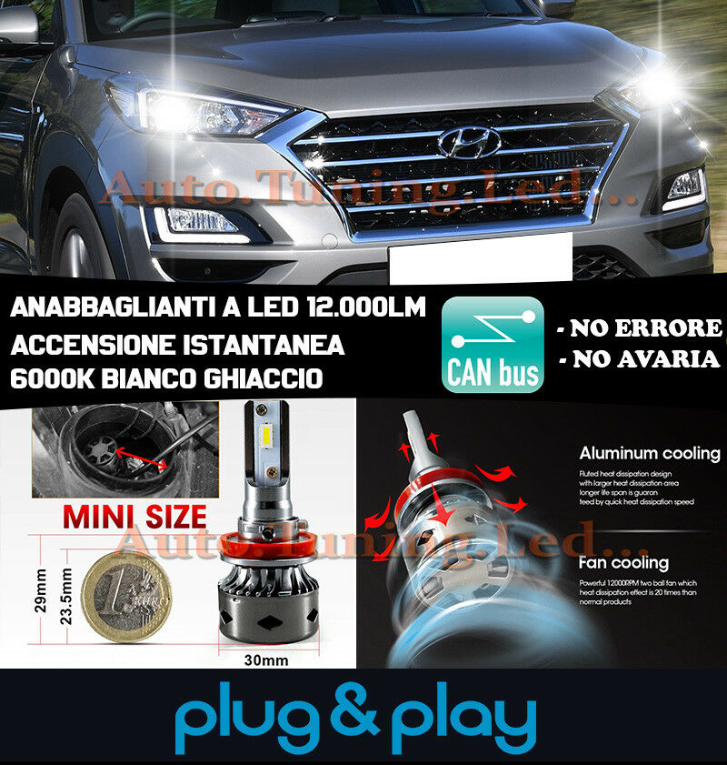 HYUNDAI TUCSON 2015+ INSTANT NO FAILURE LED LOW BEAM HEADLIGHTS 12,000LM