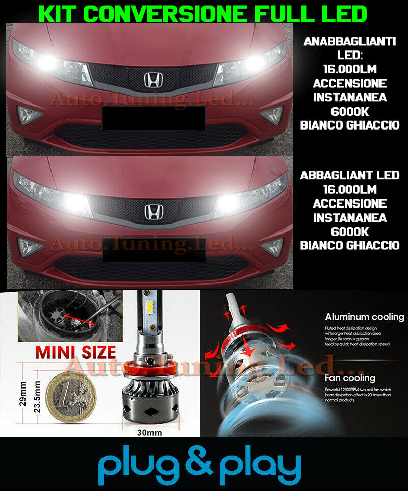 LOW BEAM + HIGH BEAM LED 16,000LM FOR HONDA CIVIC VIII