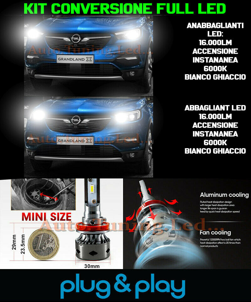 LAMPADE ANABBAGLIANTI + ABBAGLIANTI LED 16.000LM OPEL GRANDLAND X