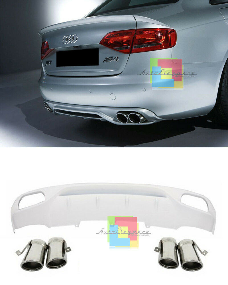 SPOILER SOTTO PARAURTI PER AUDI A4 B8 8K 2007-2012 DIFFUSORE + TERMINALI CROMATI