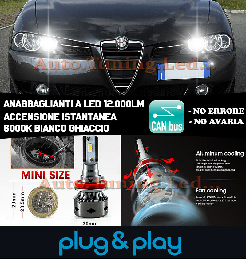 ALFA ROMEO 156 INSTANT NO FAILURE LED HIGH BEAM LAMPS 12,000LM