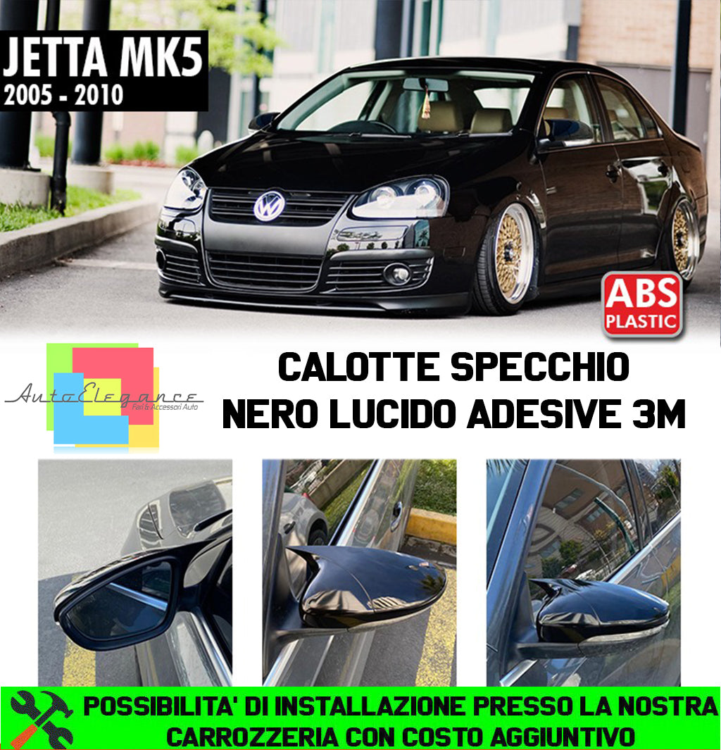 VW JETTA III 2005-2010 COVER ADESIVE SPECCHI SPECCHIETTI RETROVISORI NERO LUCIDO