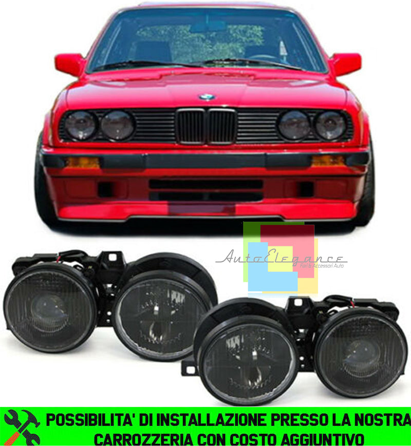 BMW SERIE 3 E30 1987-1993 FARI ANTERIORI LENTICOLARI TUNING NERO FUME H1 / H1 AUTOELEGANCERICAMBI