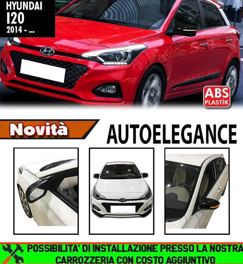 HYUNDAI I20 2014+ CALOTTE ADESIVE SPECCHI SPECCHIETTI RETROVISORI NERO LUCIDO