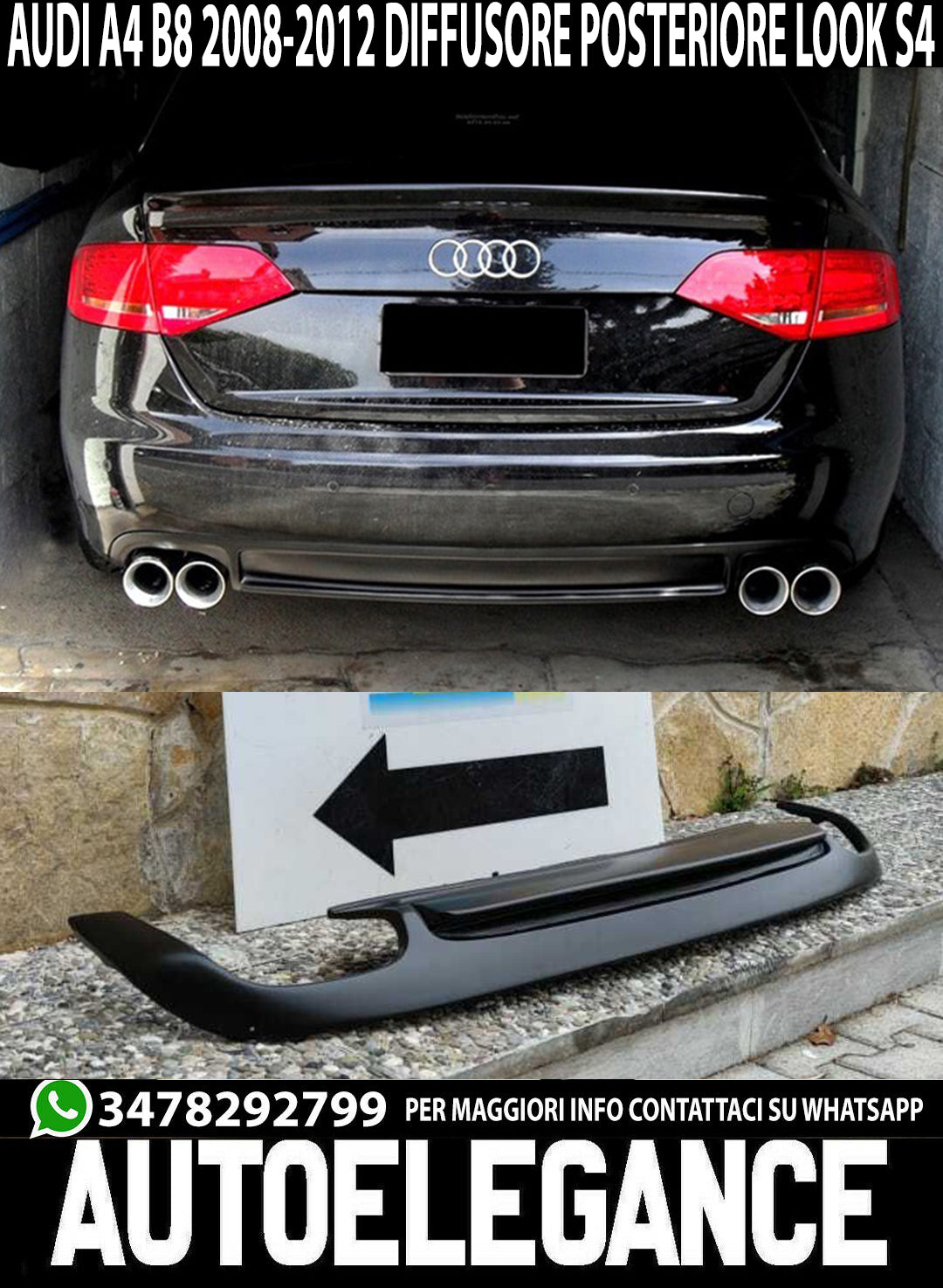 AUDI A4 8K B8 AVANT BERLINA 07-12 DIFFUSORE POSTERIORE S4 ABS NERO