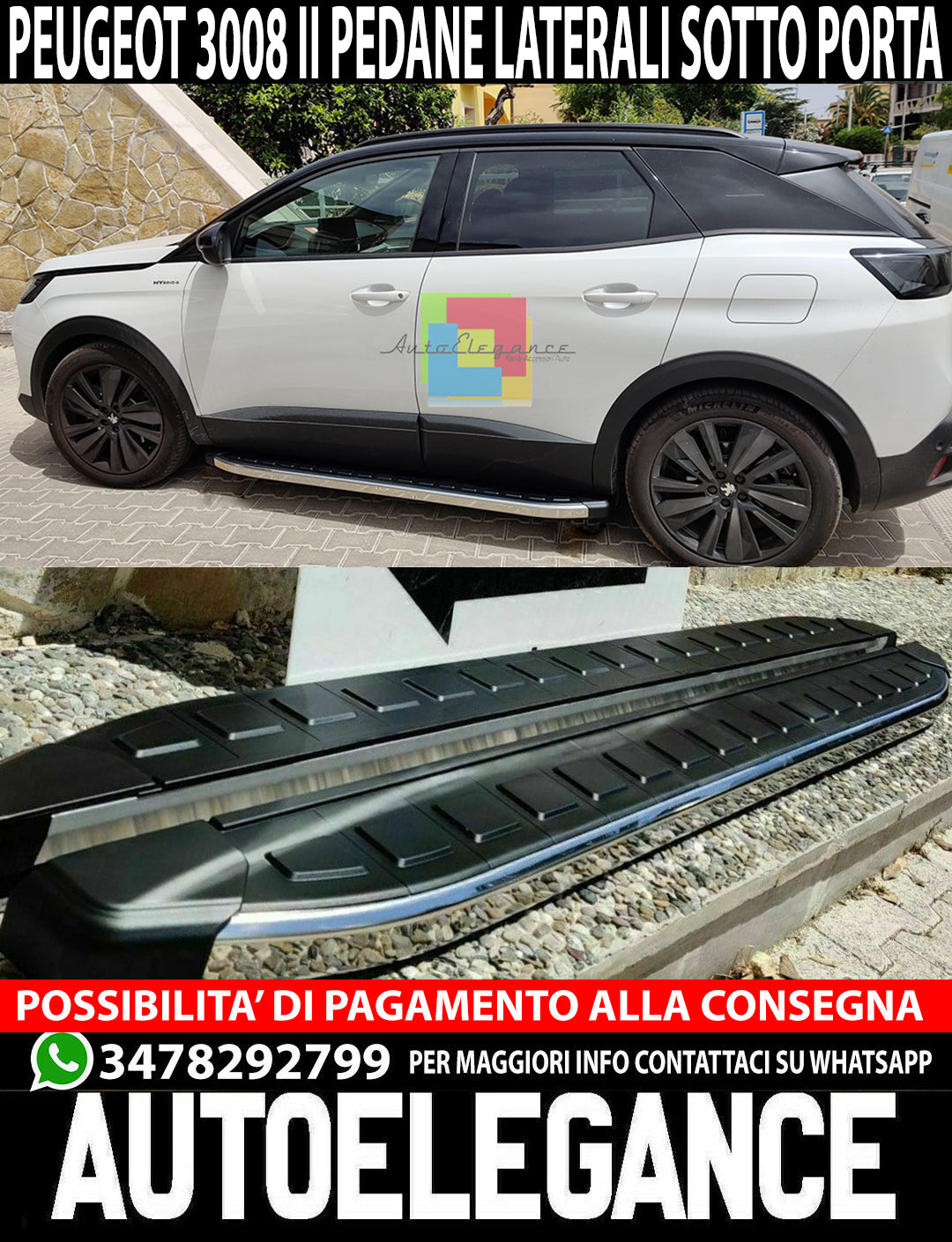 Pedane Laterali Auto GCACE Per Peugeot 3008 2017-2022 - Gradini In Alluminio E ABS, Protezione Portiere - Foto 8