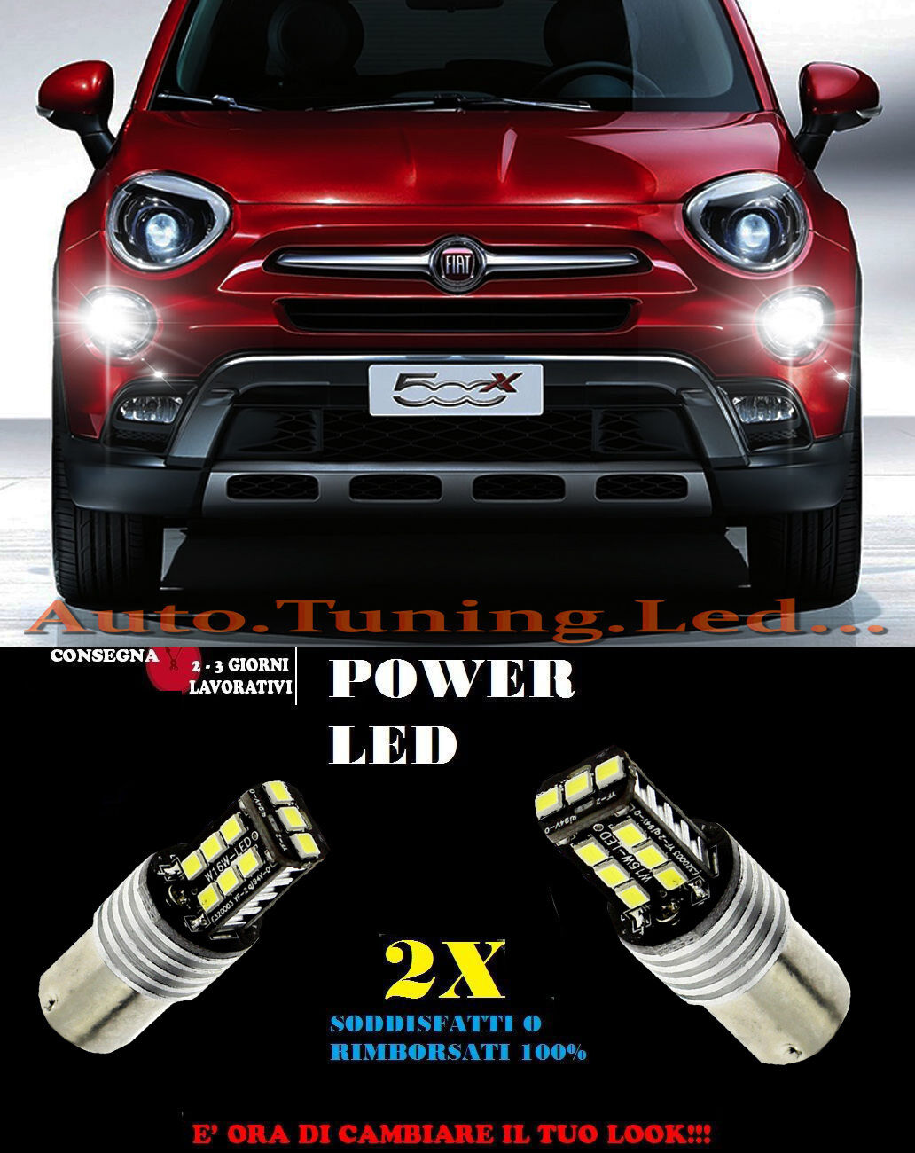 FIAT 500X COPPIA LAMPADE LUCI DIURNE A LED 6000K P21W BA15 NO ERROR CAMBUS