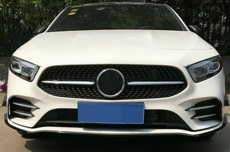MERCEDES A-CLASS W177 LIP SPOILER FRONT BUMPER AMG A45 ABS BLACK WITH MUSTACHE