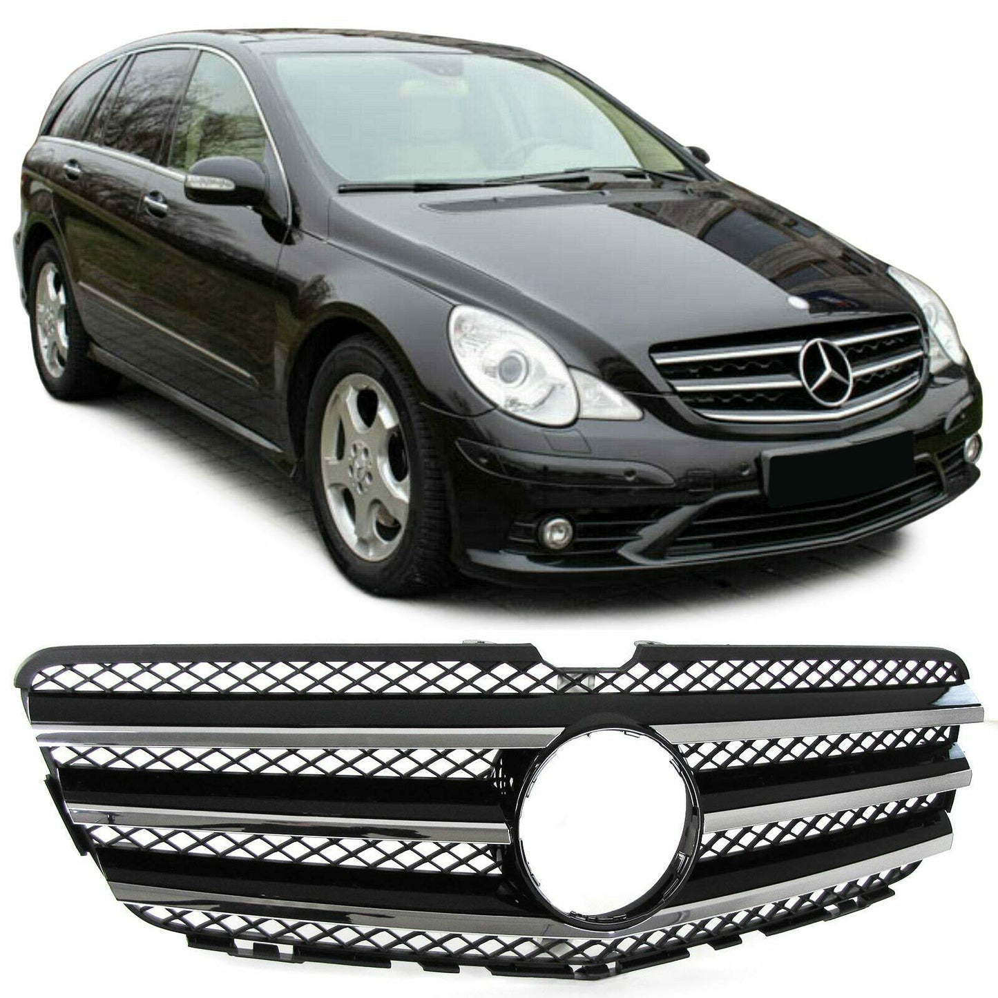 GRIGLIA ANTERIORE SPORT NERA CROMATA PER MERCEDES CLASSE R W251 Facelift dal 2010+