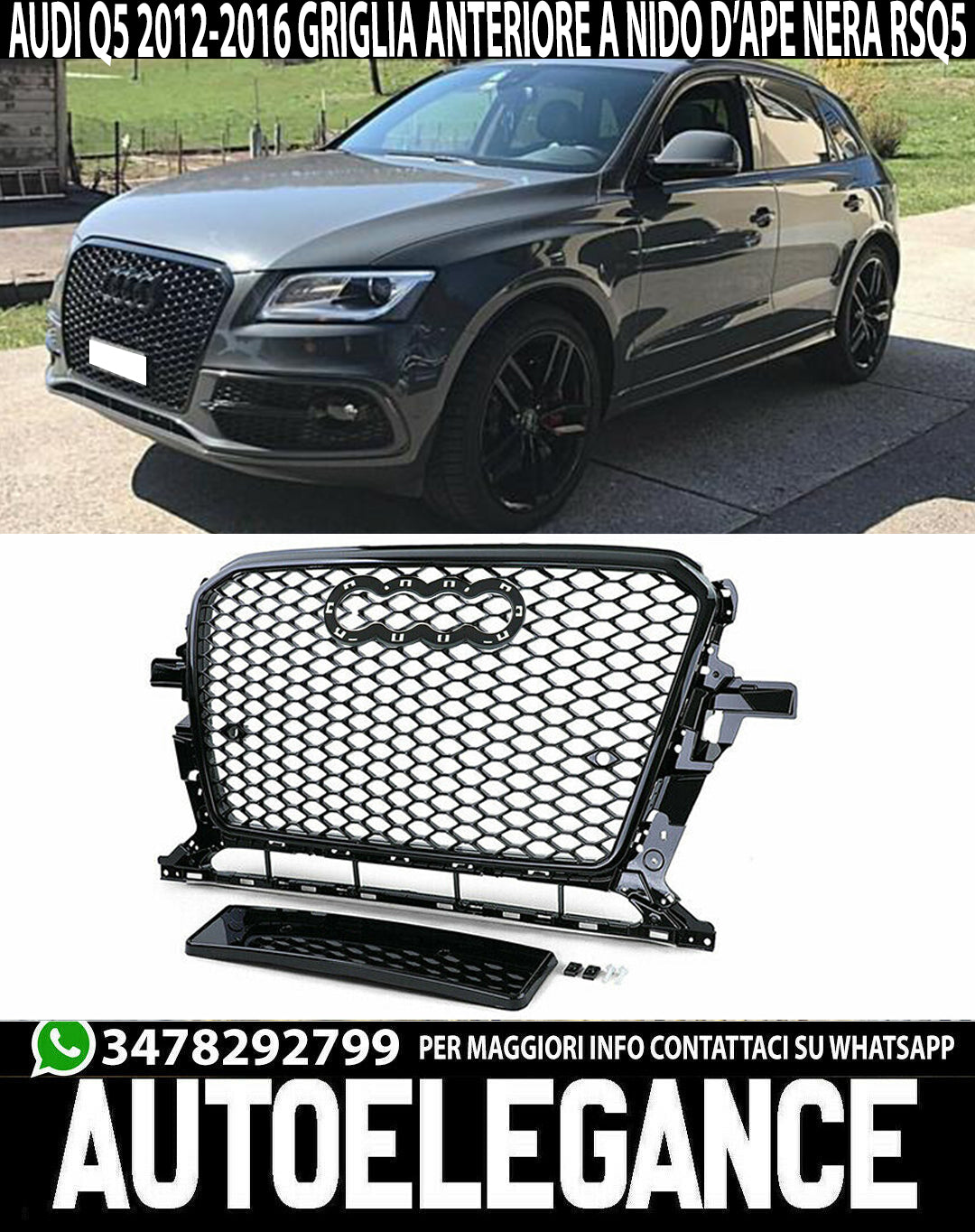 GRIGLIA ANTERIORE AUDI Q5 08-12 CALANDRA SQ5 SLINE NERO OPACO ABS NO L