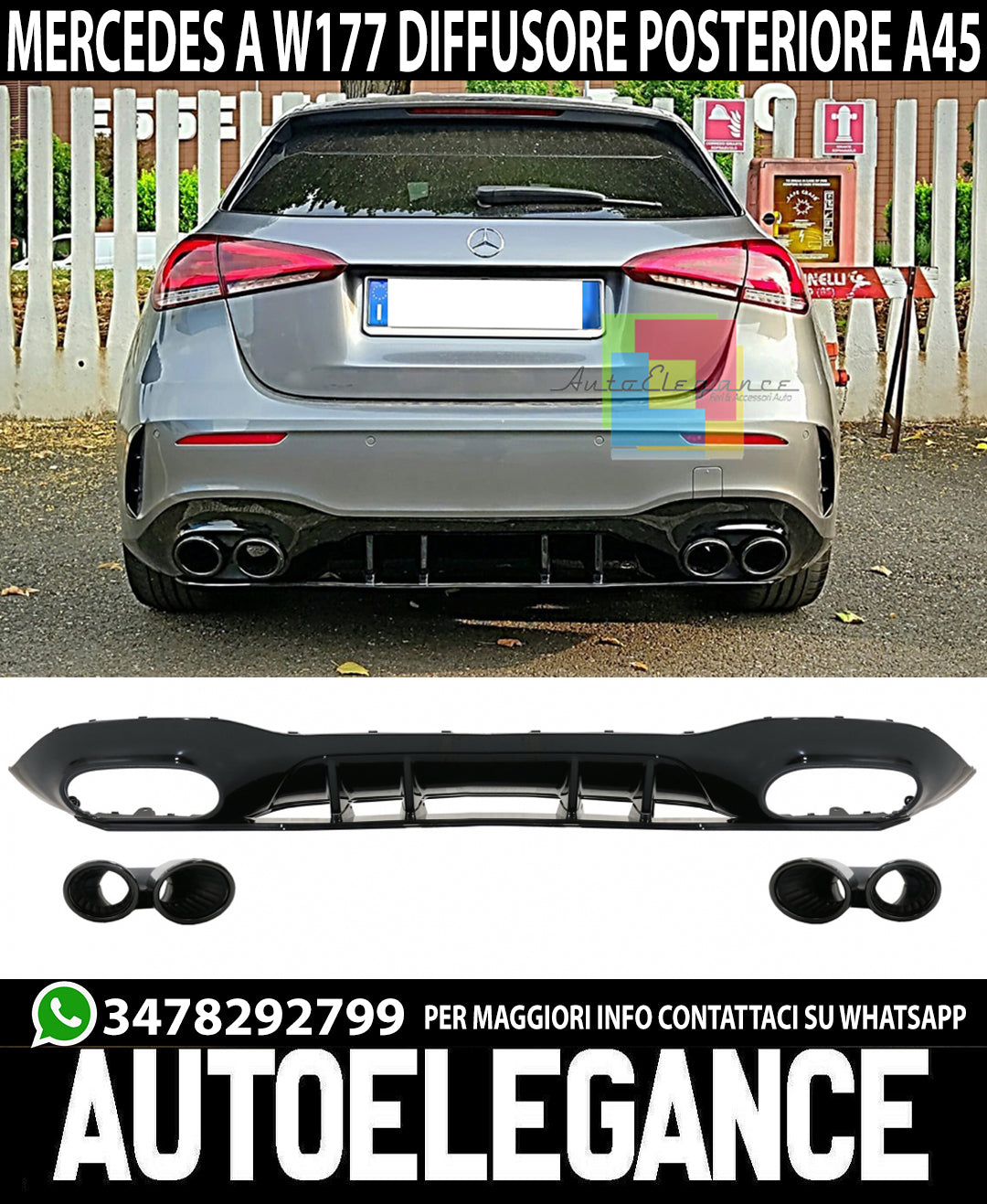 0004 MERCEDES CLASSE A W177 HB LOOK AMG A45s DIFFUSORE POSTERIORE ABS