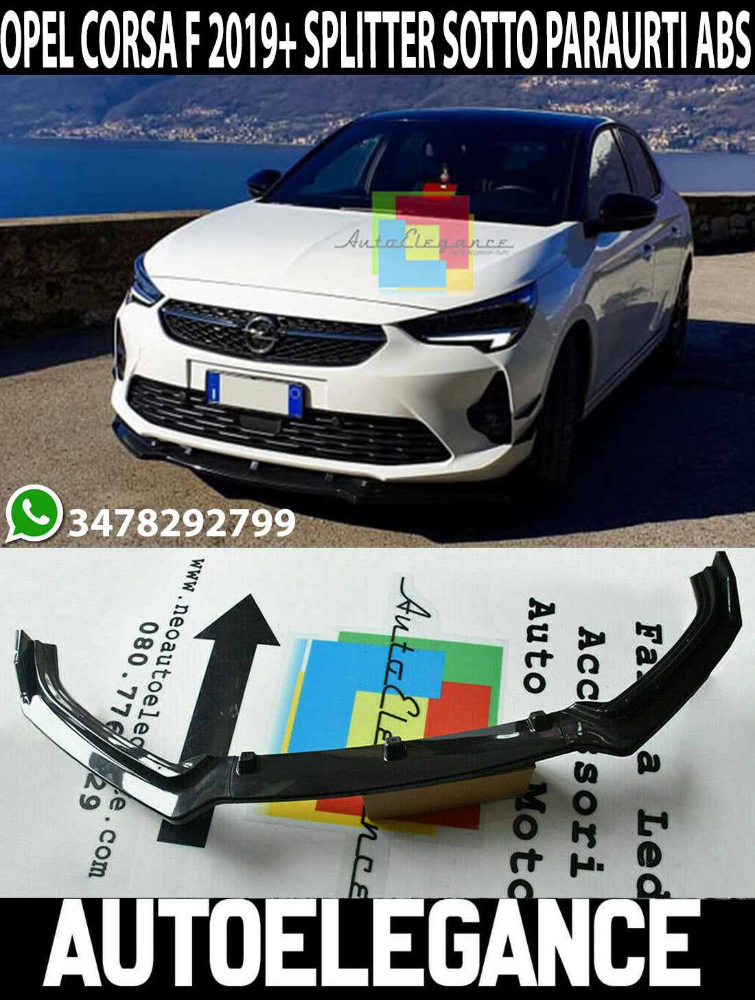 OPEL CORSA F 2019-2021 SOTTO PARAURTI ANTERIORE NERO LUCIDO IN ABS RS  SPLITTER