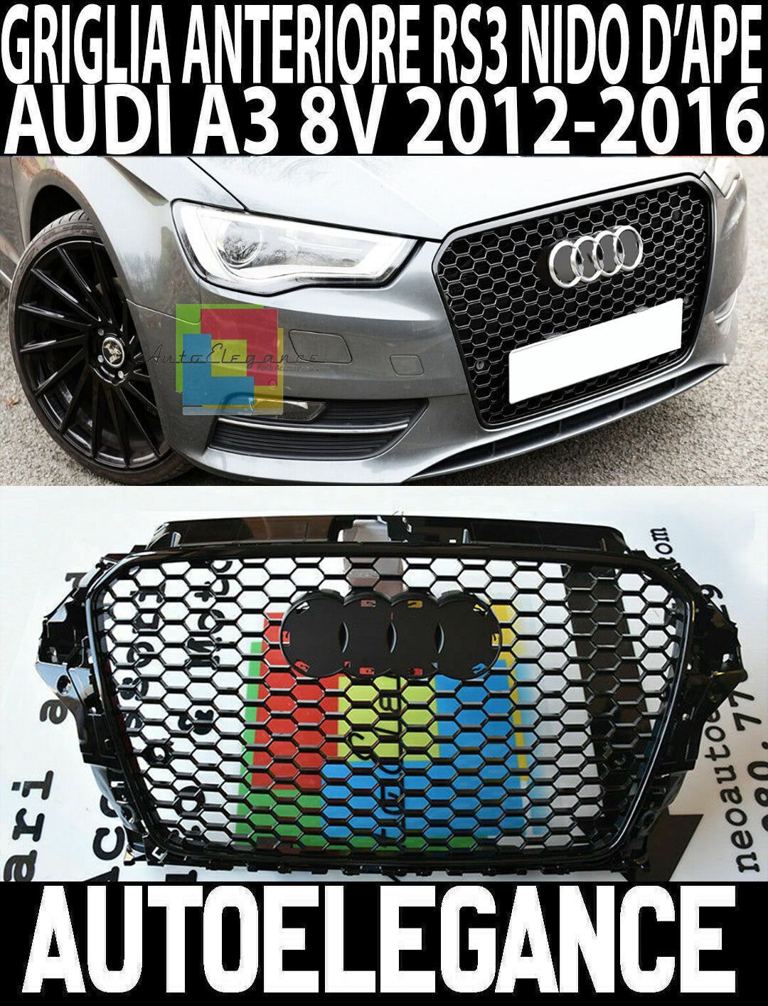 GRIGLIA ANTERIORE SENZA LOGO AUDI A3 8V 2012-2015 CALANDRA RS3 NIDO D