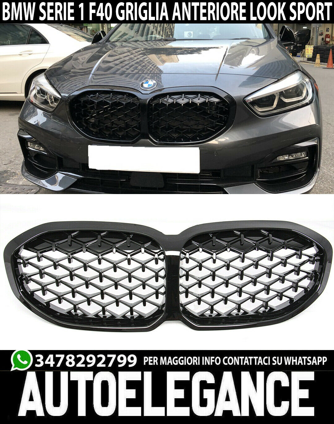 CALANDRA PER BMW SERIE 1 F40 GRIGLIA ANTERIORE DIAMANT NERA M SPORT AUTOELEGANCERICAMBI
