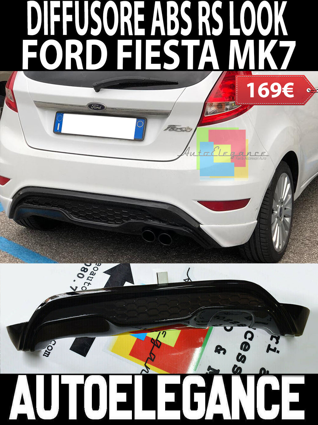 Achterbumperskirt (Diffuser) passend voor Ford Fiesta VII 2008-2017 (ABS