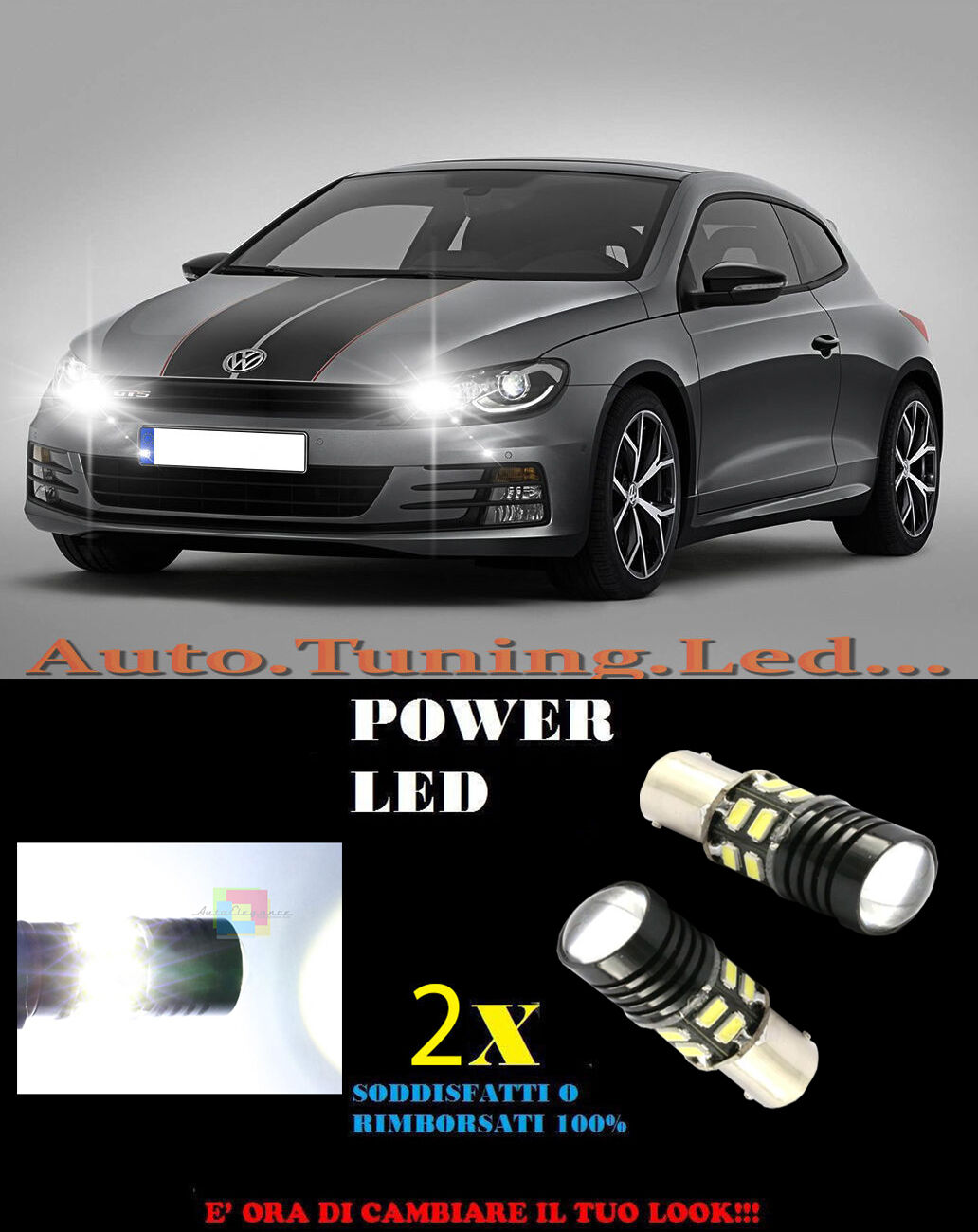 COPPIA LAMPADE LUCI DIURNE LED 6000K P21W BA15 VW SCIROCCO NO ERROR CAMBUS AUTOELEGANCERICAMBI