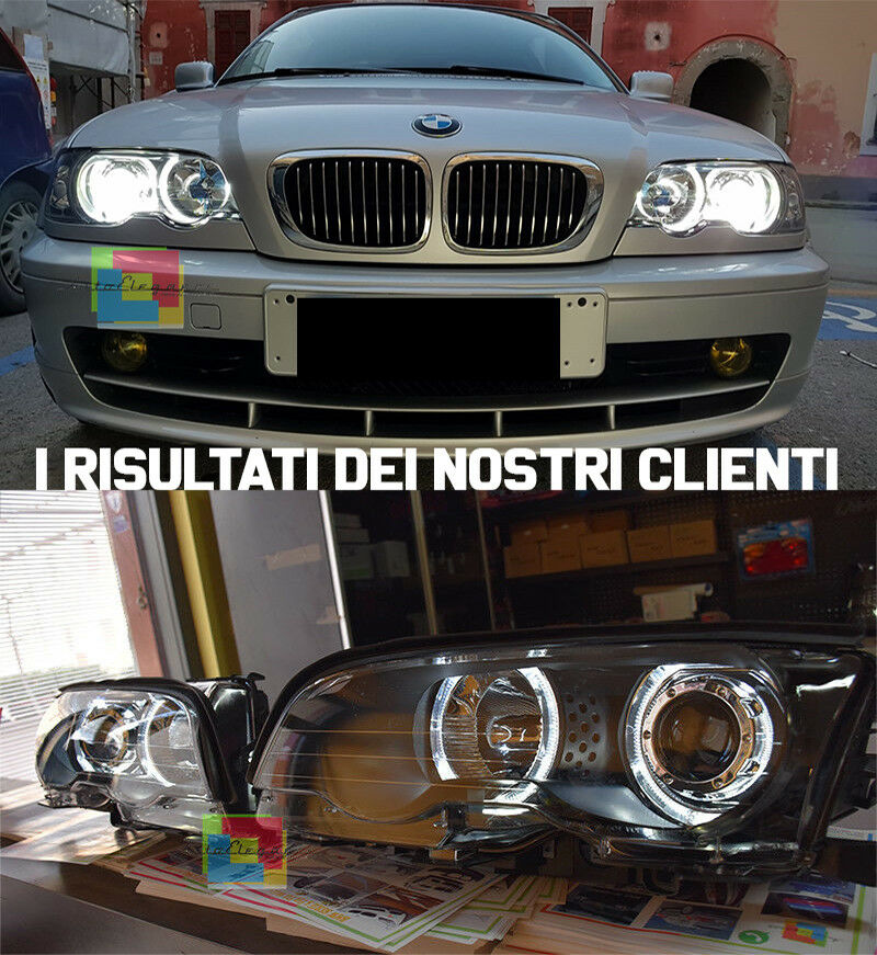 FARI ANTERIORI BMW SERIE 3 E46 1999-2003 COUPE CABRIO ANGEL EYES LED BIANCHI