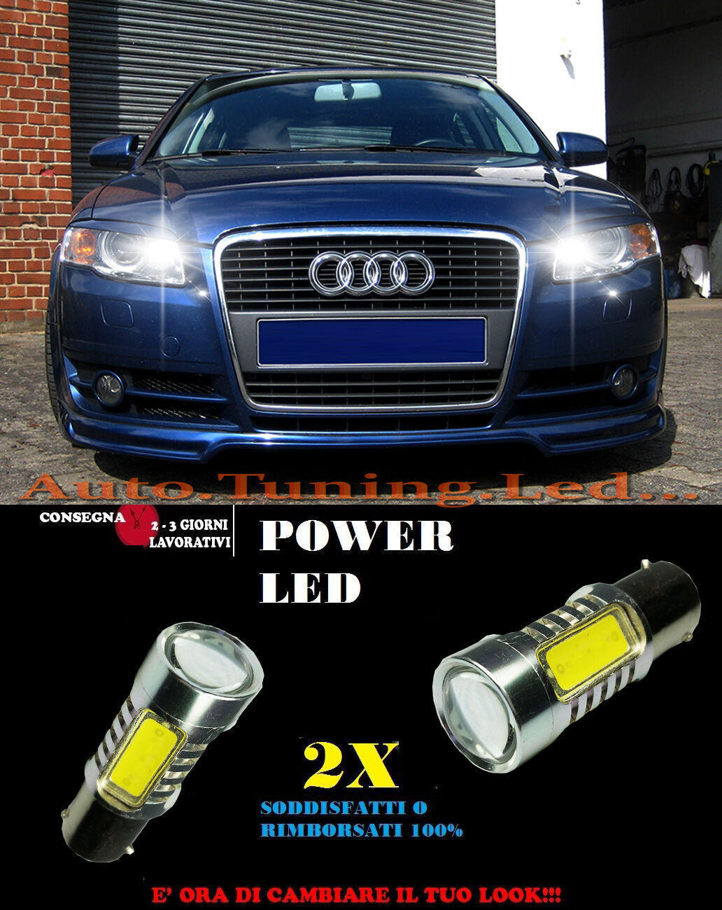 AUDI A4 B7 COPPIA LAMPADE LUCI DIURNE POSIZIONI A LED 6000K P21W BA15 NO ERROR AUTOELEGANCERICAMBI