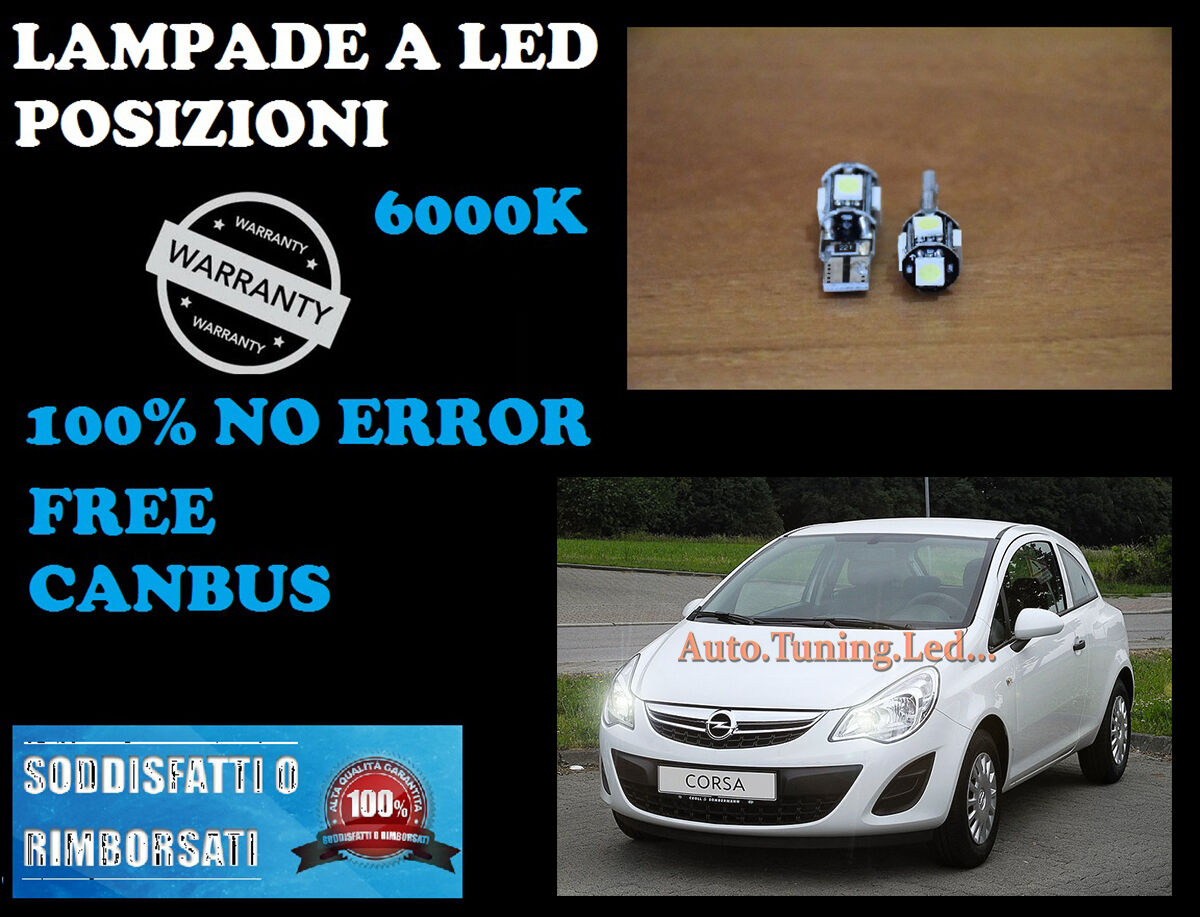 COPPIA LUCI POSIZIONI OPEL CORSA D CANBUS T10 W5W BIANCO GHIACCIO AUTOELEGANCERICAMBI