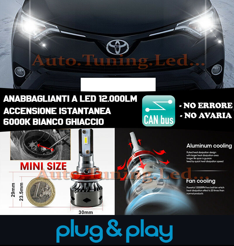 LAMPADE ANABBAGLIANTI LED TOYOTA RAV-4 IV ISTANTANEO NO AVARIA 12.000LM