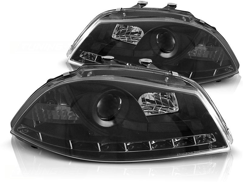 SEAT IBIZA 6L 2002-2008 FARI ANTERIORI NERI POSIZIONE LED LENTICOLARI H1 / H1