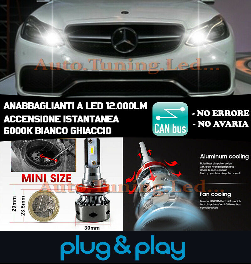 LAMPADE ABBAGLIANTI LED MERCEDES CLASSE E W212 2012+ RESTYLING ISTANTANEO 6000K