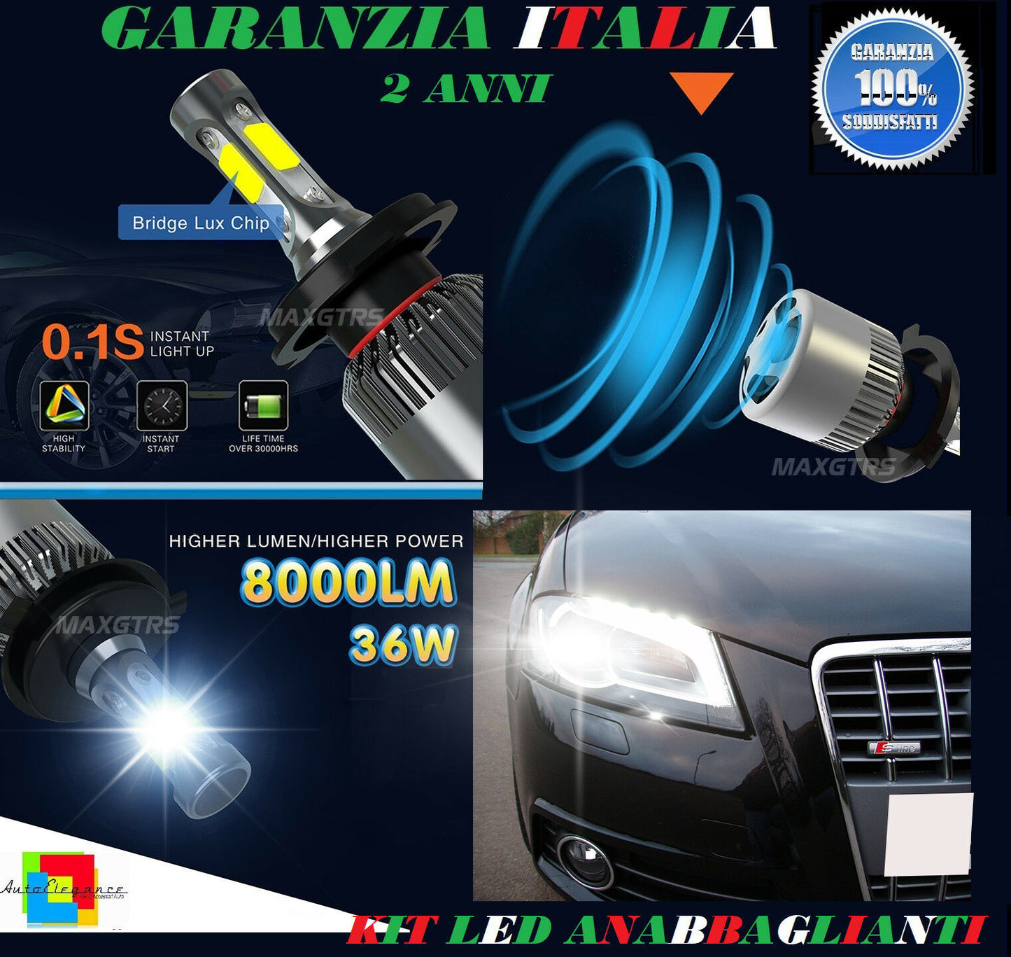 LOW BEAM BULB 36W LED AUDI A3 8P 2003-2012 INSTANT FLASH 6000K