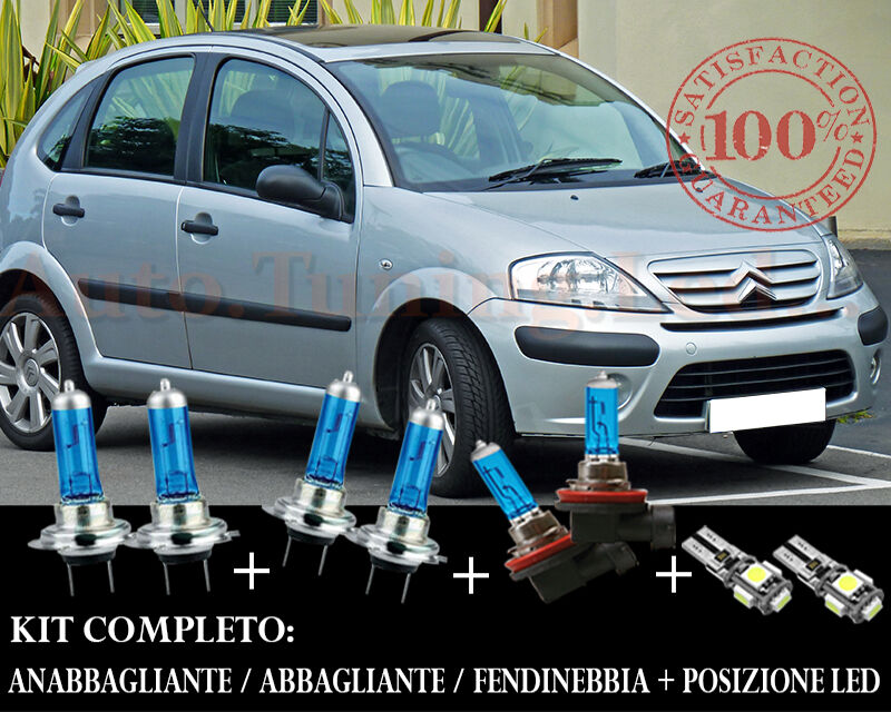 CITROEN C3 2002-2010 SET COMPLETO LAMPADE BLU XENON + POSIZIONE A LED AUTOELEGANCERICAMBI