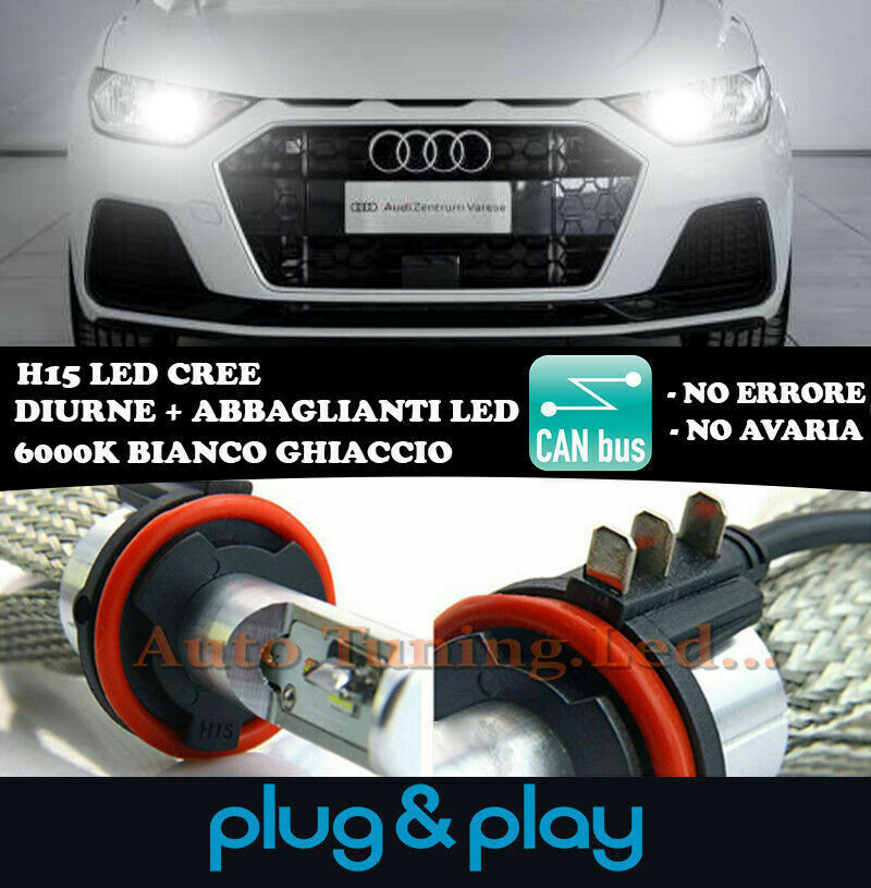 LAMPADE DIURNE ABBAGLIANTI H15 LED AUDI A1 GB 2018+ ISTANTANEO CREE NO AVARIA